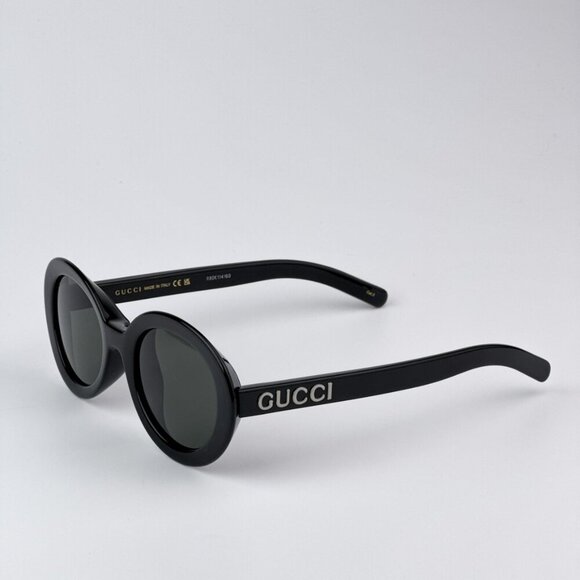 Gucci GG1722SA 001 BRAND NEW Sunglasses Shiny Black Grey Unisex Oval - Picture 5 of 10